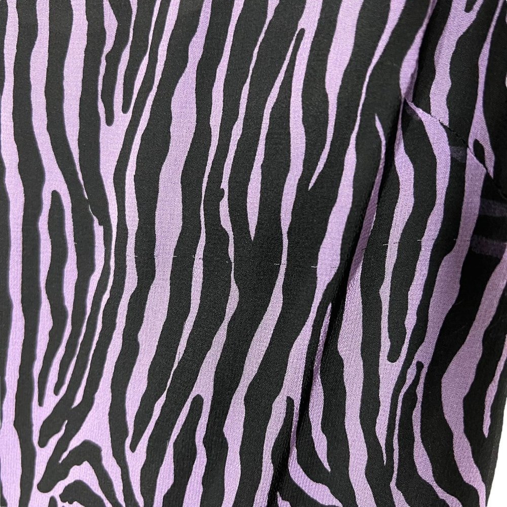 Vintage 90s Purple Black Zebra Print Beaded Fringe Tapered Knee Length Dress Sma - Picture 10 of 11